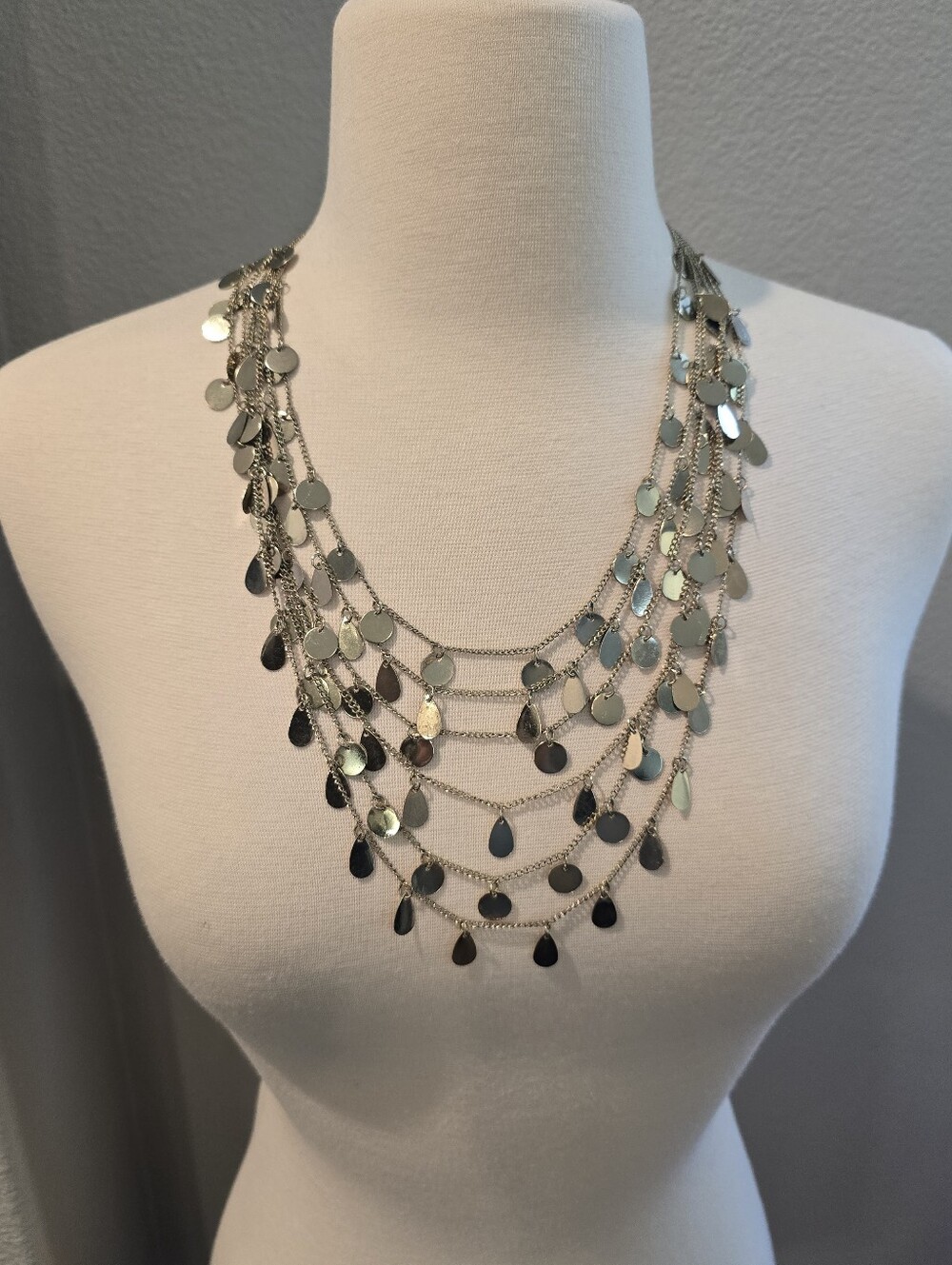 Multi Layer Teardrop Statement Bib Necklace Gold Tone Jewelry